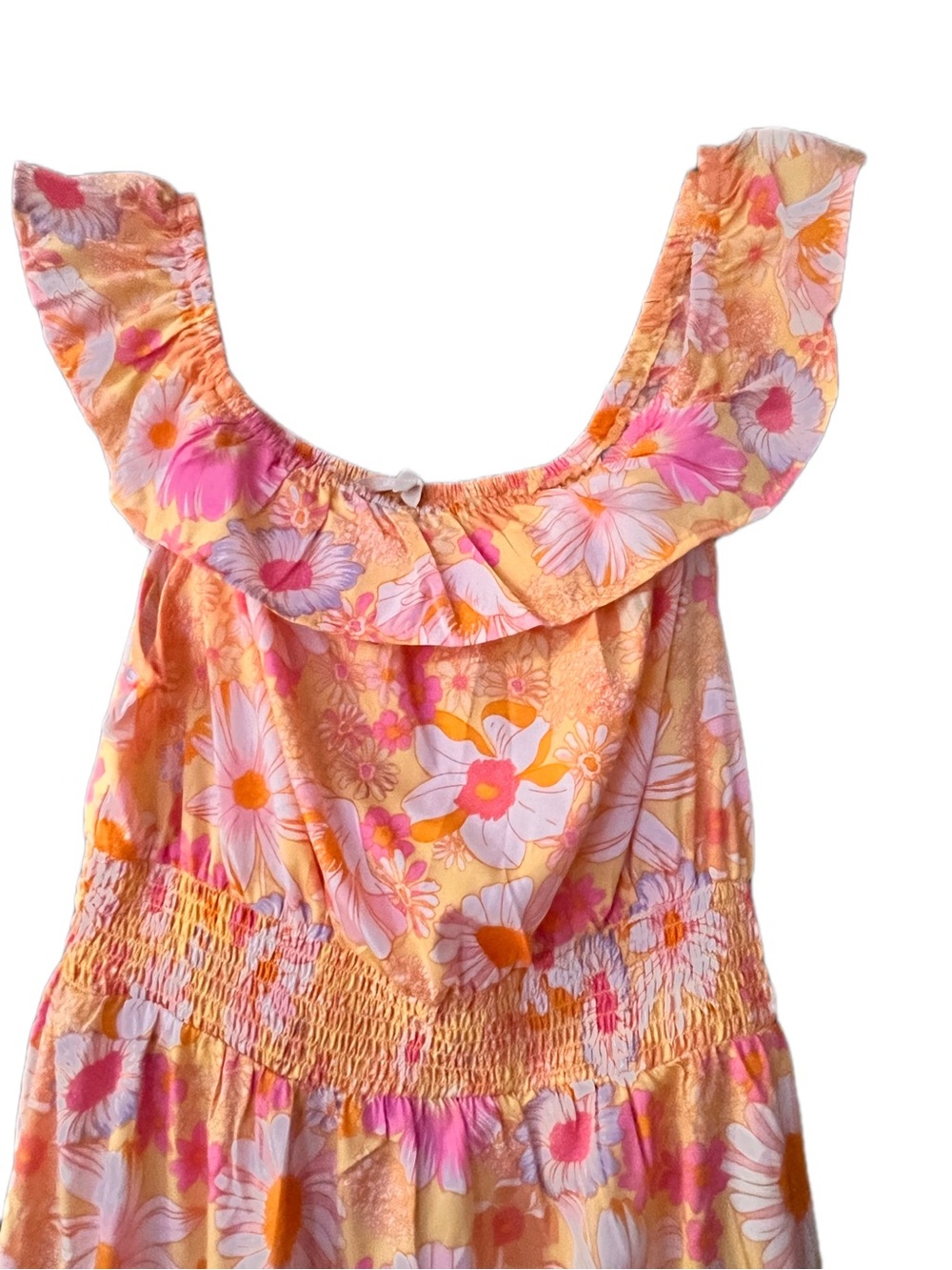 NWT Boho Floral Bright Orange and Pink Indulge Dress Off the Shoulder Size Large - Picture 4 of 9